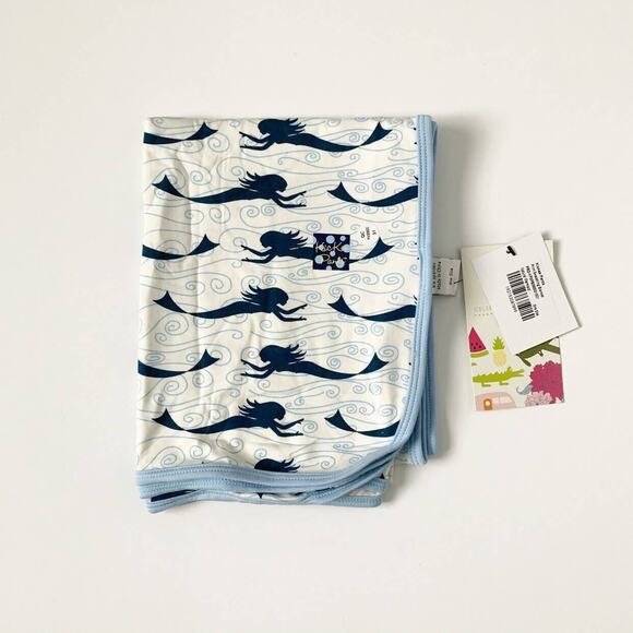 NWT Kickee Pants Bamboo Mermaid On Natural Swaddle Blanket - Picture 2 of 4